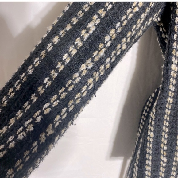 Zara Basic Black Cream Striped Textured Knit Bubble Collar Belted Jacket M - Picture 7 of 16